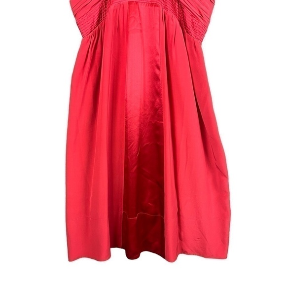 JACOB Silk Mini Dress Coral Plunge Fit Flare Medium Y2K Wedding Guest Party - Picture 8 of 11